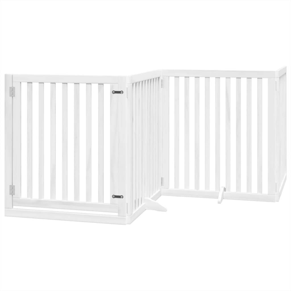 Hundeport sammenleggbar 4 paneler hvit 320 cm poppeltre