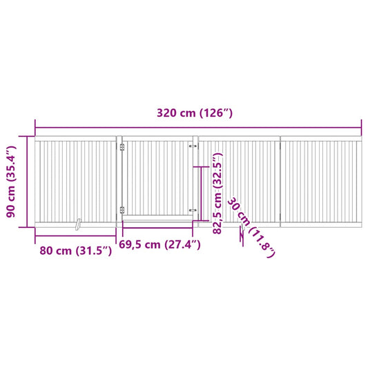 Hundeport sammenleggbar 4 paneler svart 320 cm poppeltre