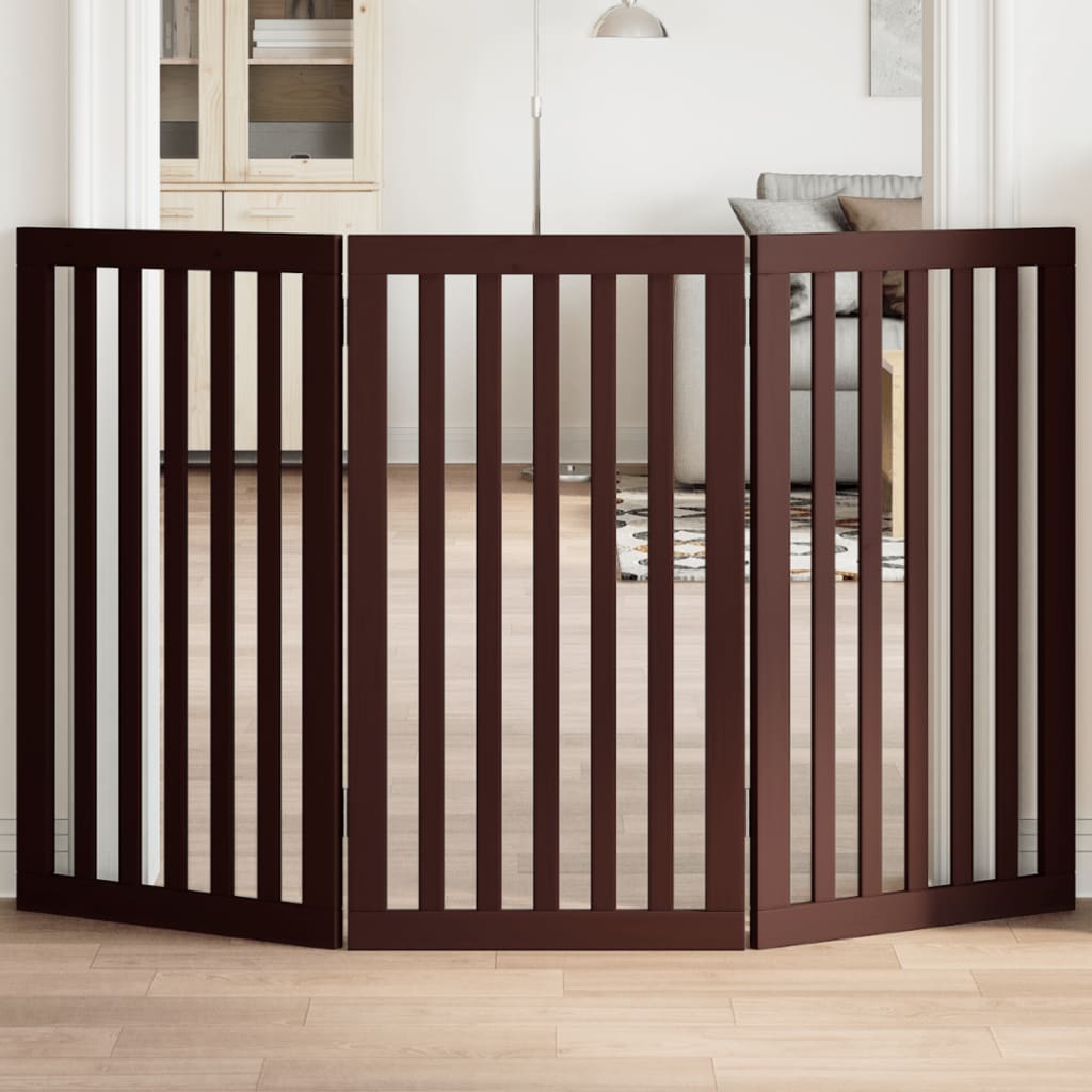 Hundeport sammenleggbar 3 paneler brun 150 cm poppeltre