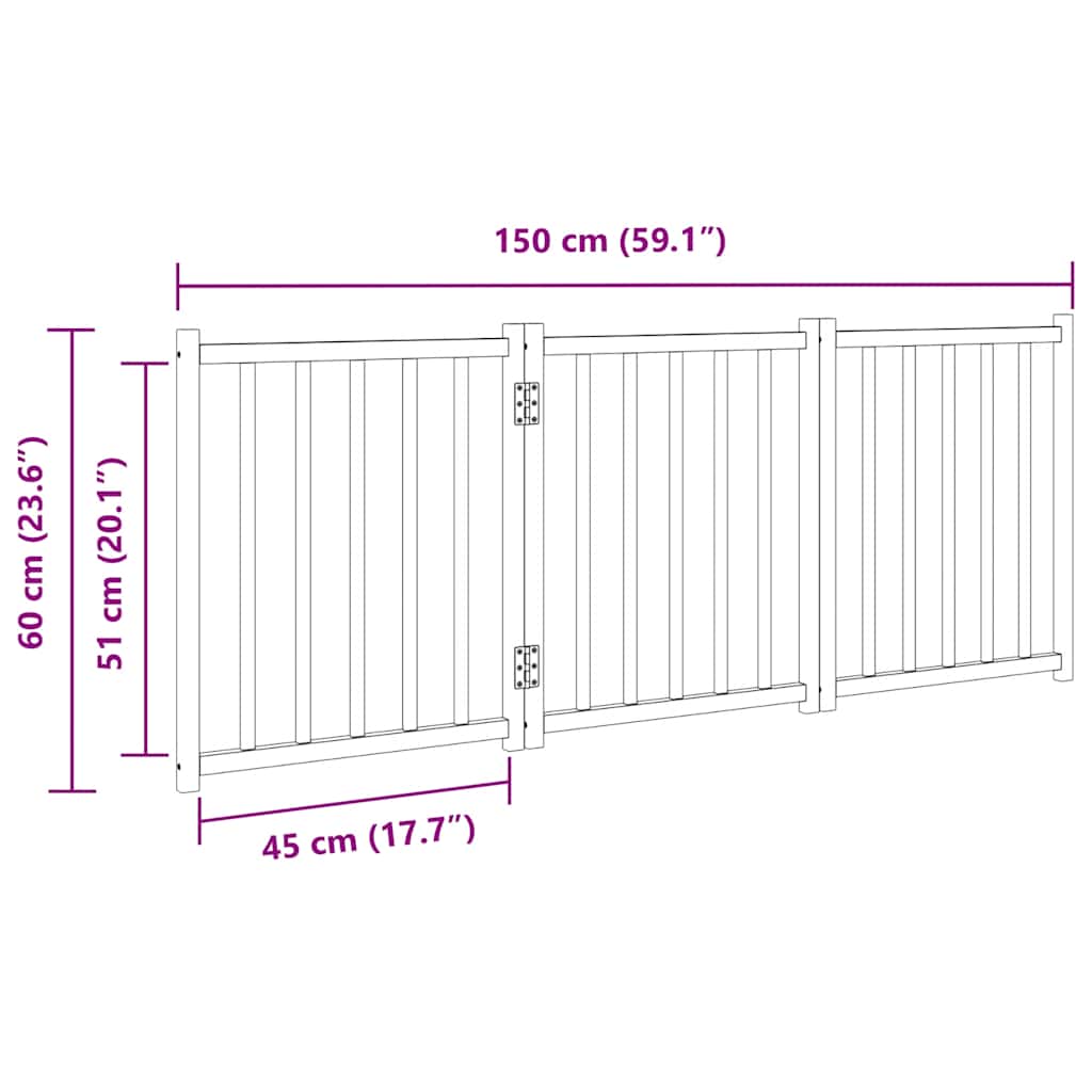 Hundeport sammenleggbar 3 paneler 150 cm heltre gran vidaXL