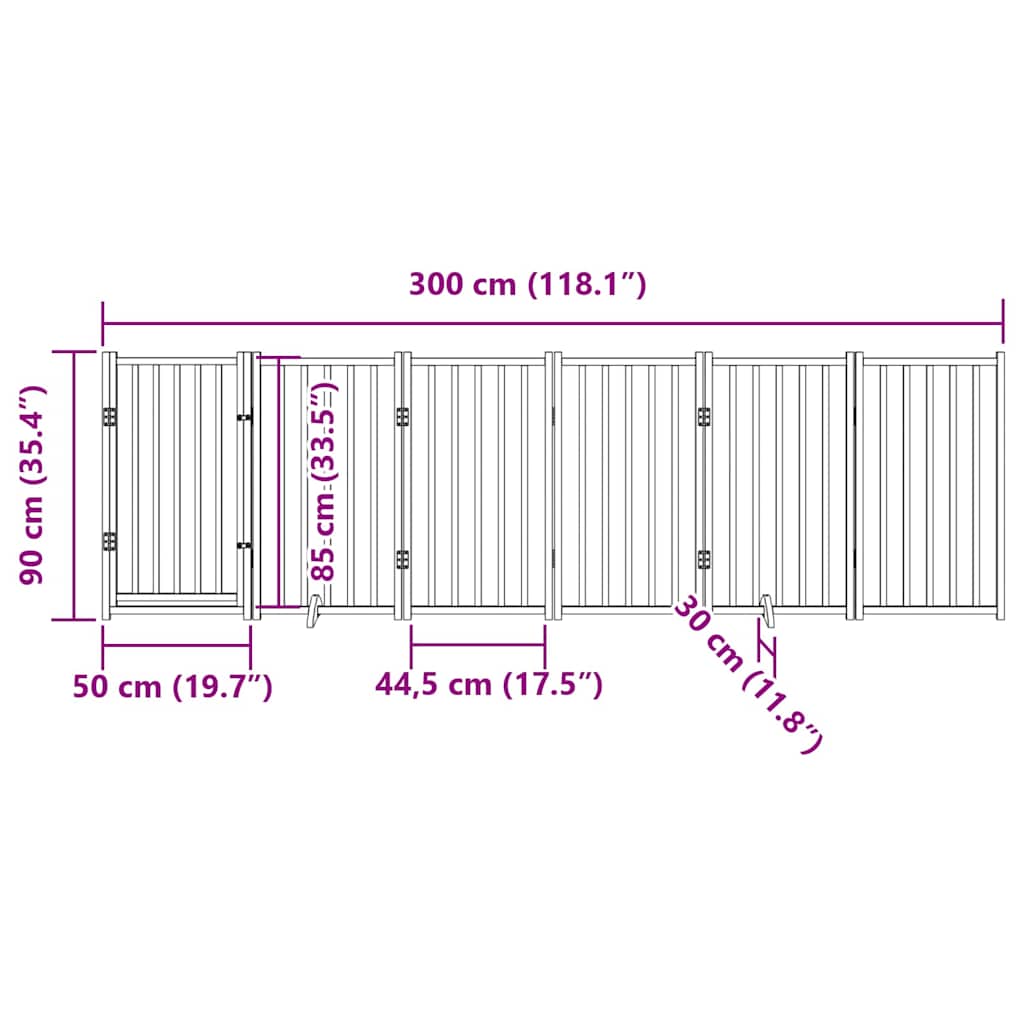 Hundegrind med dør sammenleggbar 6 paneler 300 cm heltre gran
