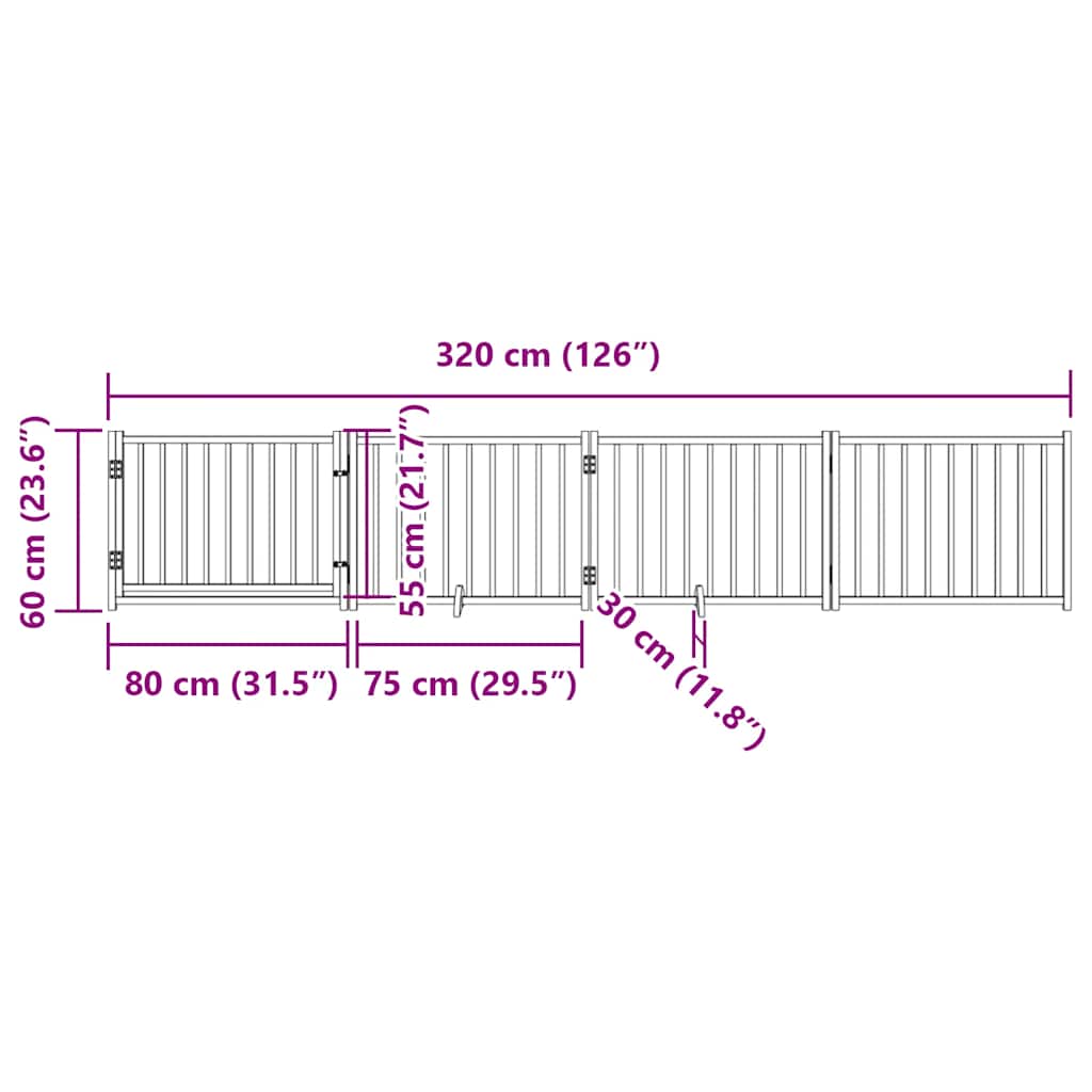 Hundeport med dør sammenleggbar 4 paneler 320 cm heltre gran vidaXL