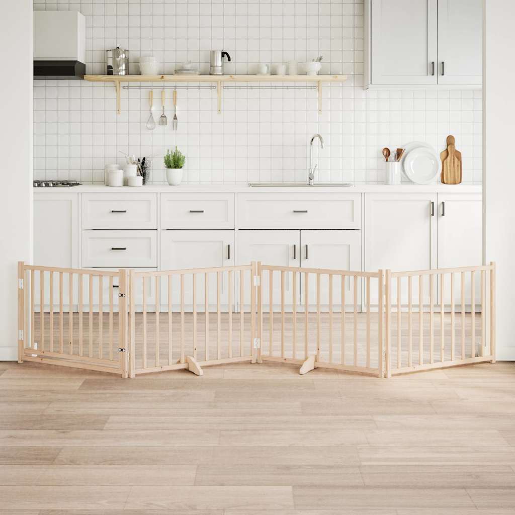 Hundeport med dør sammenleggbar 4 paneler 320 cm heltre gran vidaXL