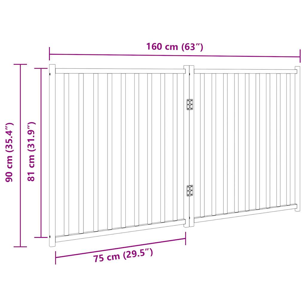 Hundeport sammenleggbar 3 paneler 150 cm heltre gran