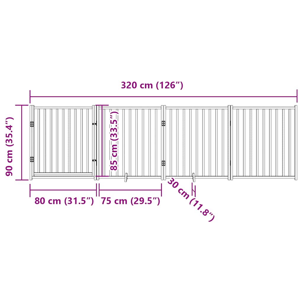 Hundegrind med dør sammenleggbar 4 paneler 320 cm heltre gran
