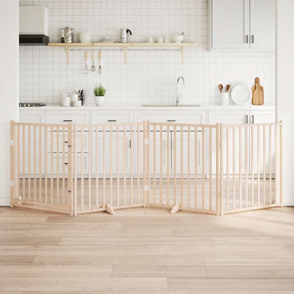 Hundegrind med dør sammenleggbar 4 paneler 320 cm heltre gran