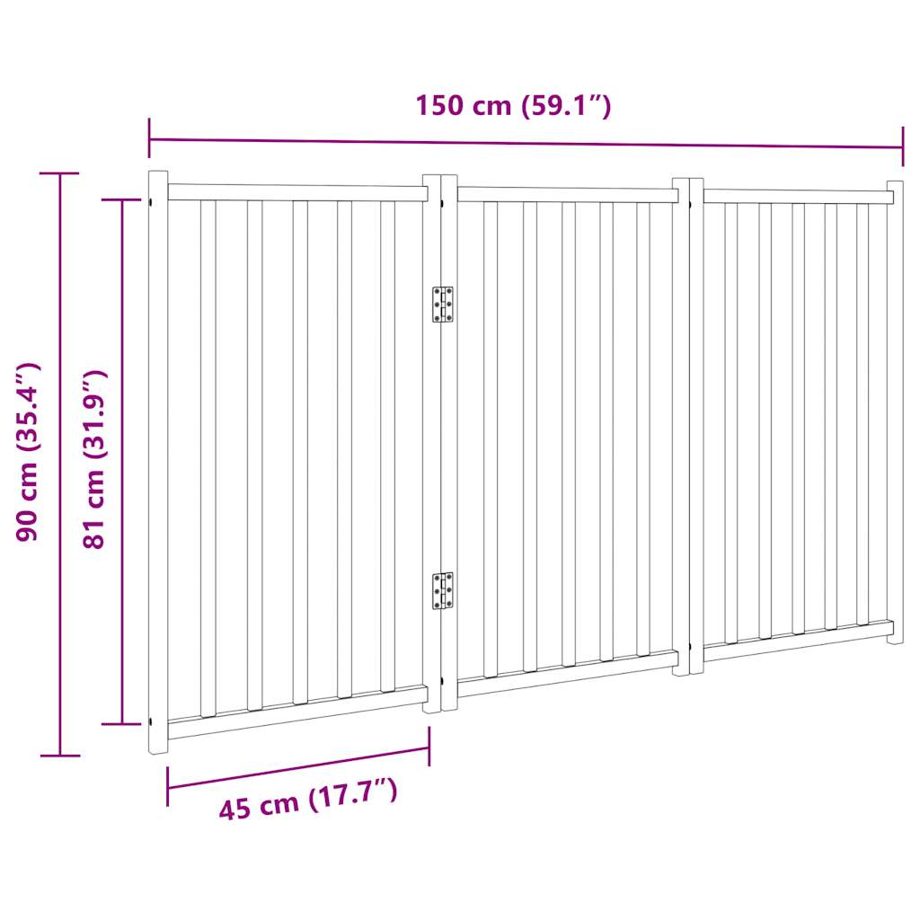 Hundeport sammenleggbar 3 paneler hvit 150 cm heltre gran