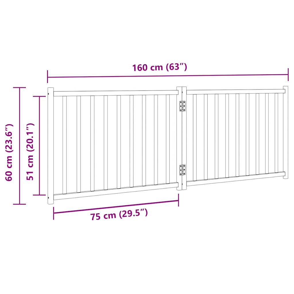 Hundeport sammenleggbar 2 paneler hvit 160 cm heltre gran