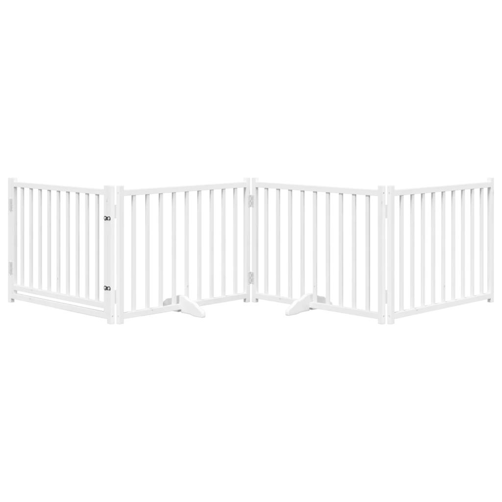 Hundeport dør sammenleggbar 4 paneler hvit 320 cm heltre gran