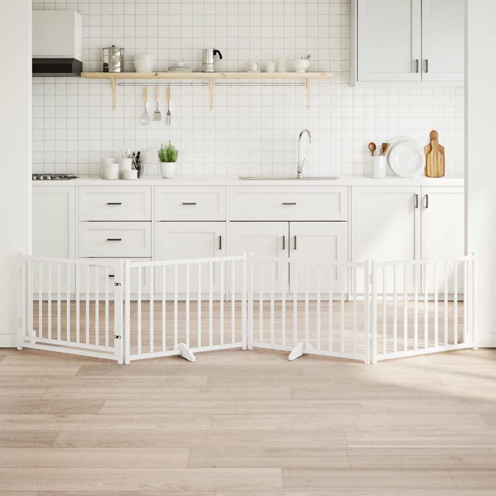 Hundeport dør sammenleggbar 4 paneler hvit 320 cm heltre gran