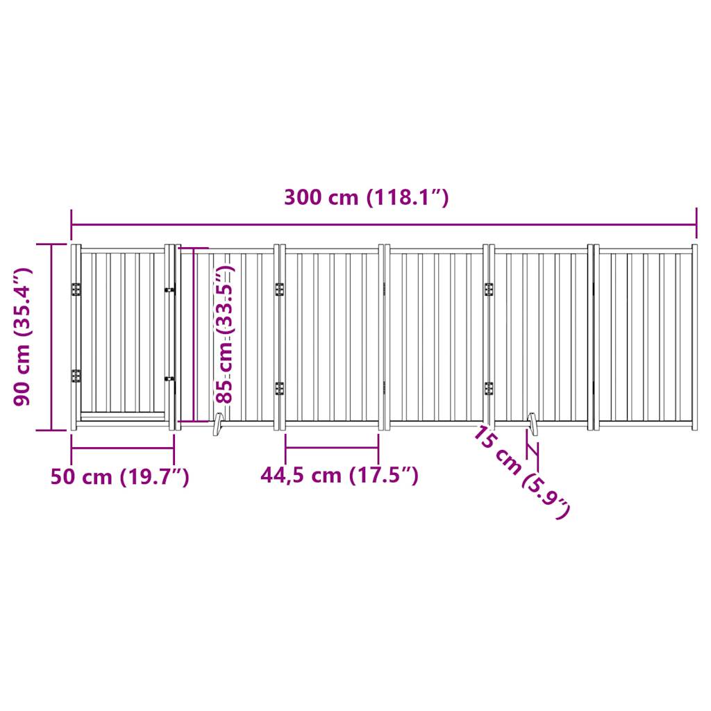 Hundeport dør sammenleggbar 6 paneler svart 300 cm heltre gran