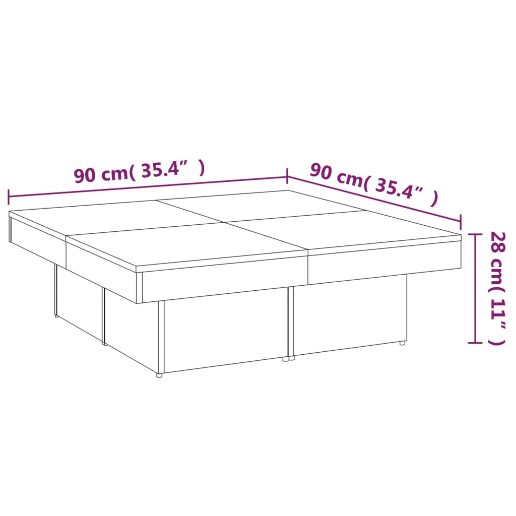 Salongbord røkt eik 90x90x28 cm konstruert tre