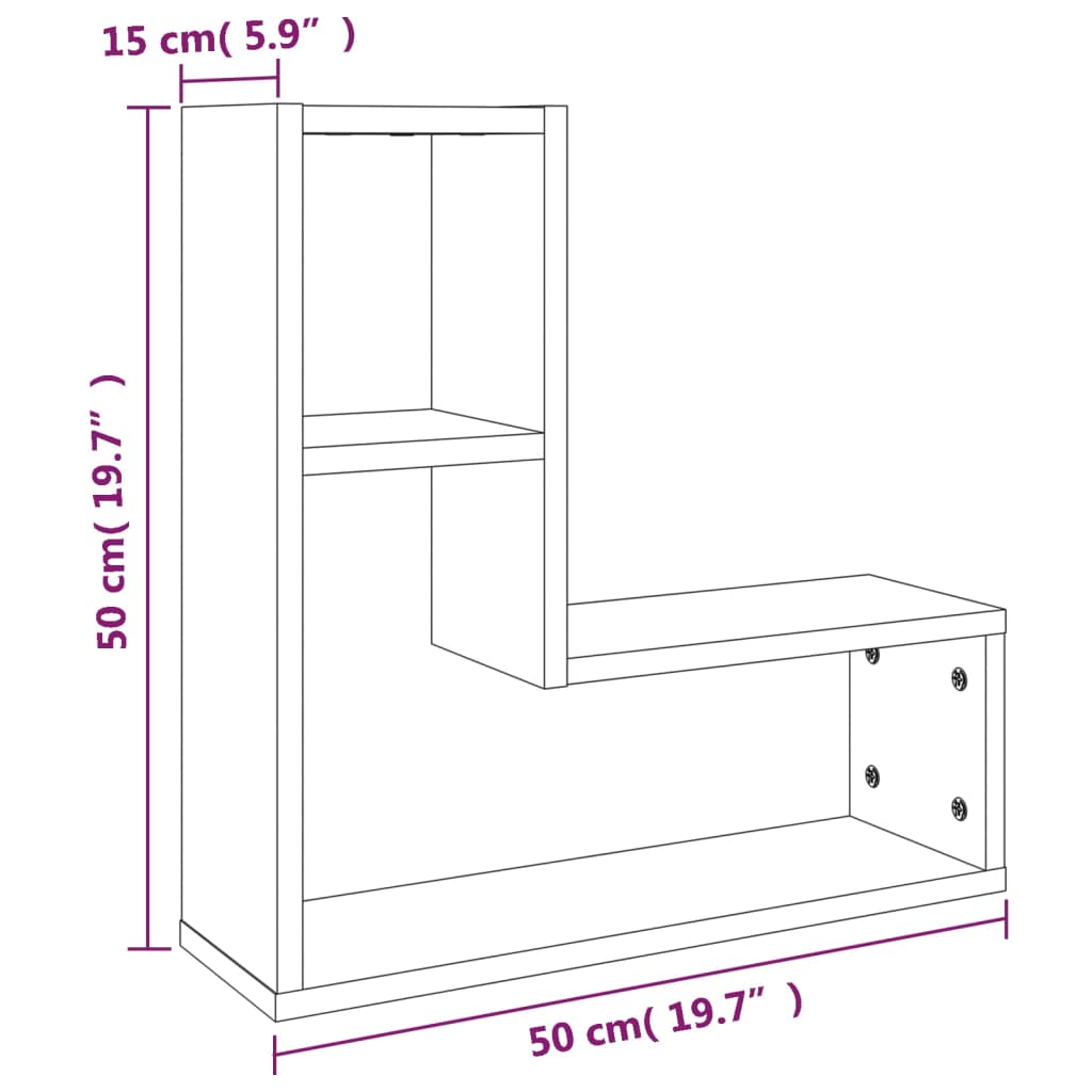 Vegghyller 2 stk røkt eik 50x15x50 cm konstruert tre