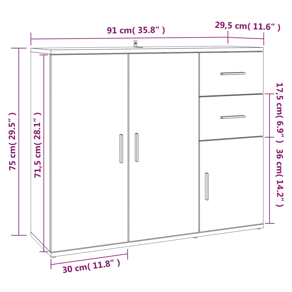 Skjenk røkt eik 91x29,5x75 cm konstruert tre