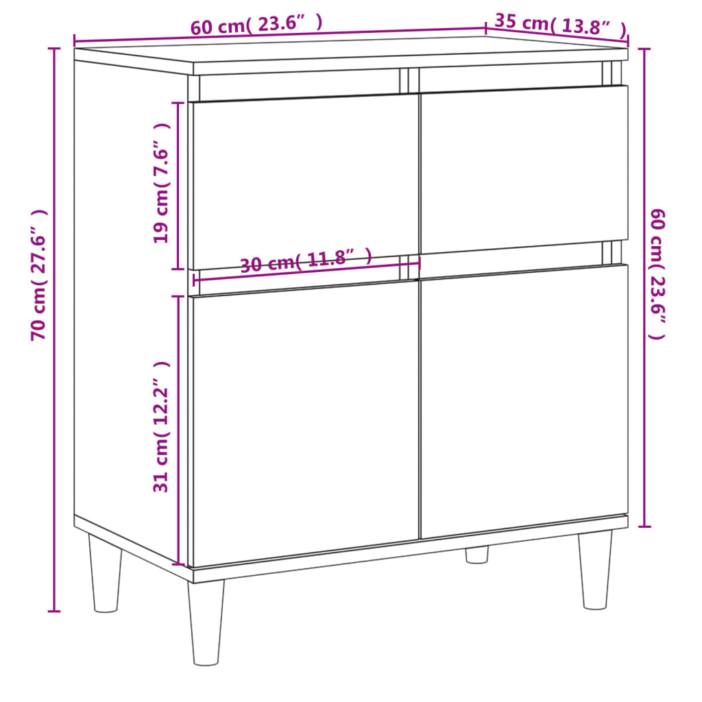 Skjenk hvit 60x35x70 cm konstruert tre