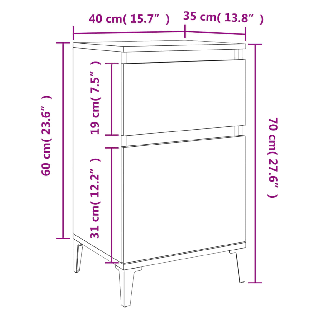 Nattbord 2 stk sonoma eik 40x35x70 cm