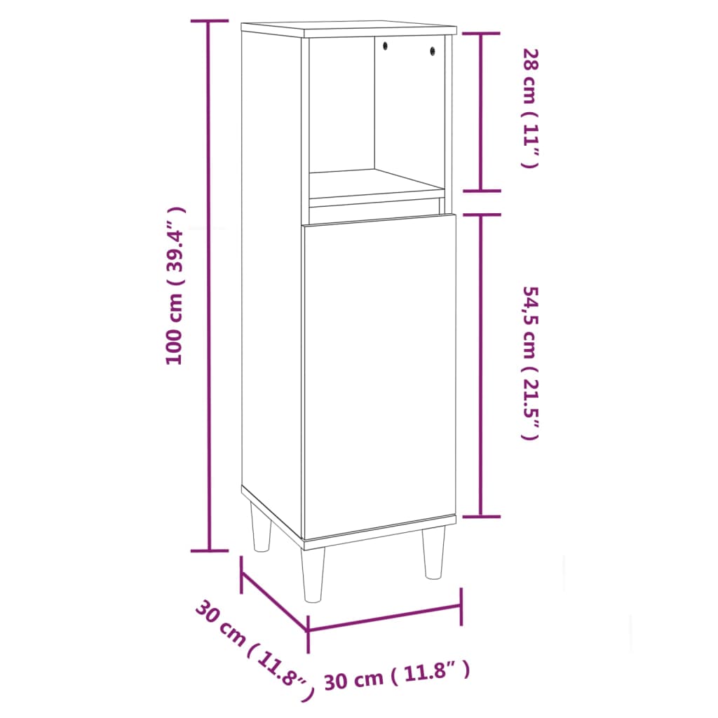 Baderomsskap svart 30x30x100 cm konstruert tre