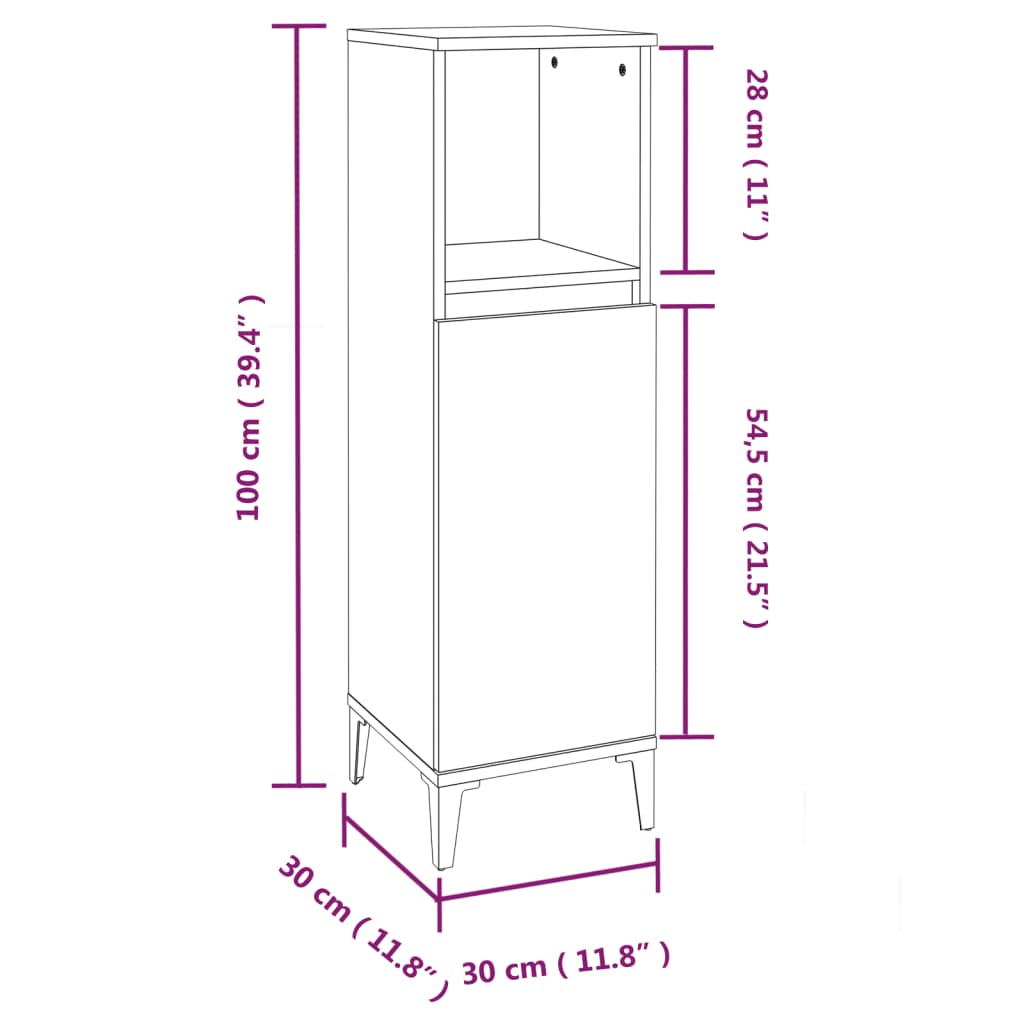 Baderomsskap røkt eik 30x30x100 cm konstruert tre