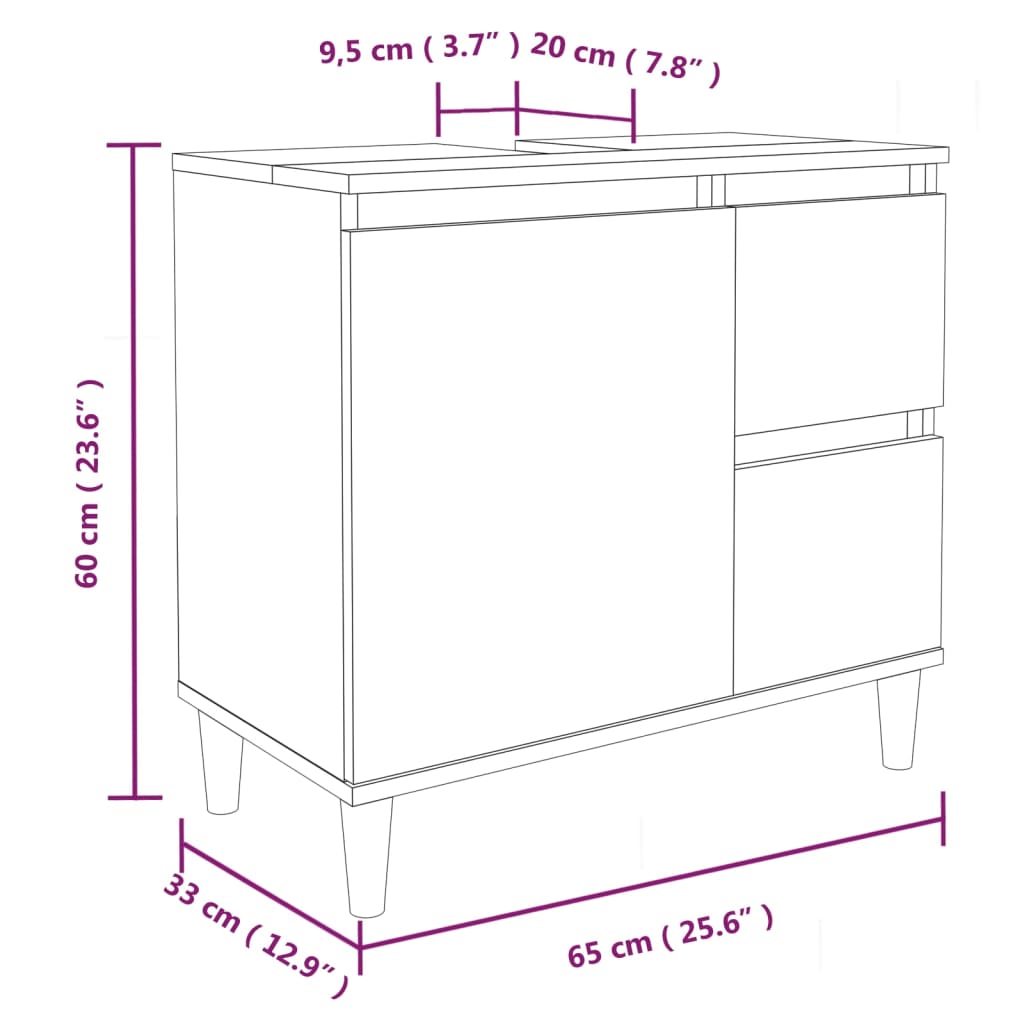 Baderomsskap høyglans hvit 65x33x60 cm konstruert tre