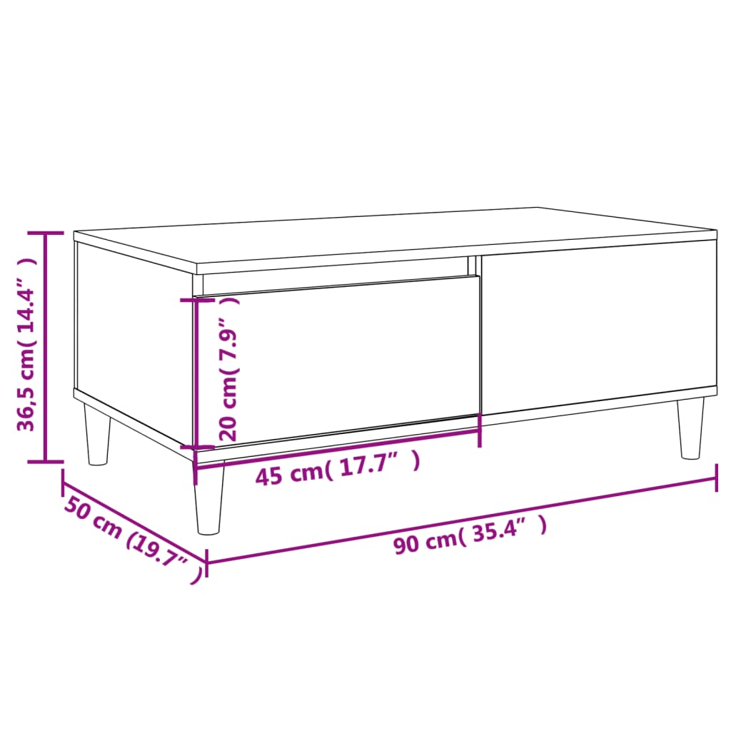 Salongbord sonoma eik 90x50x36,5 cm konstruert tre