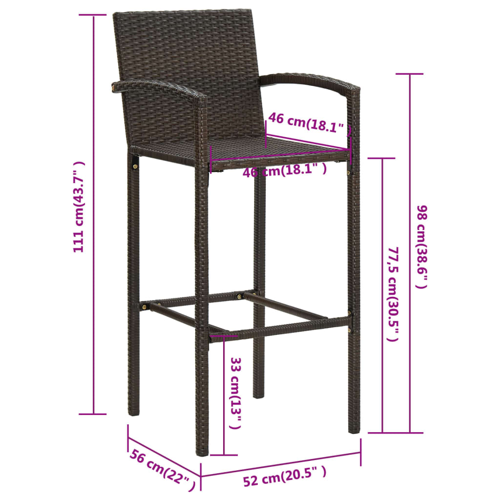 Barstoler 2 stk brun polyrotting