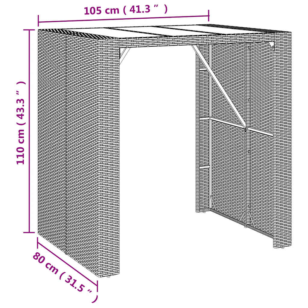 Barbord med glassplate svart 105x80x110 cm polyrotting