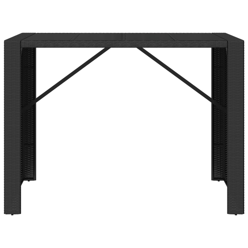 Barbord med glassplate svart 145x80x110 cm polyrotting