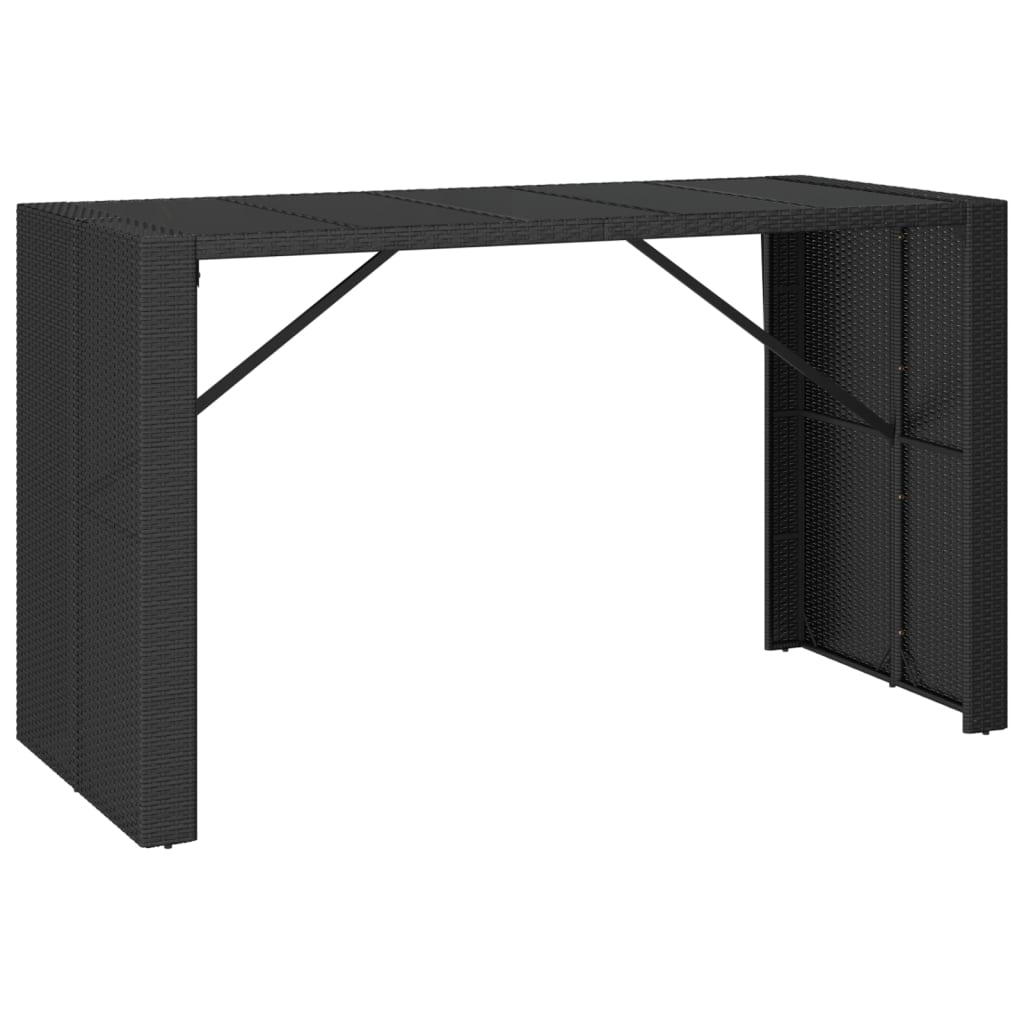 Barbord med glassplate svart 185x80x110 cm polyrotting