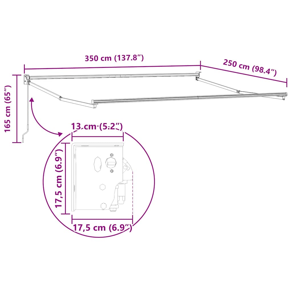 Innvendbar Markise Hvit 350 x 250 cm Aluminium vidaXL