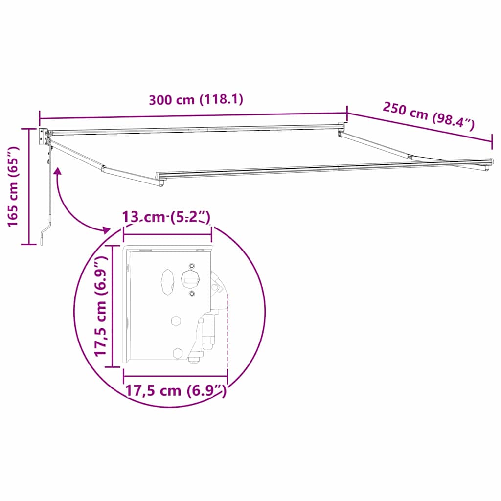 Markise Antrasitt 3 x 2,5 m Metall