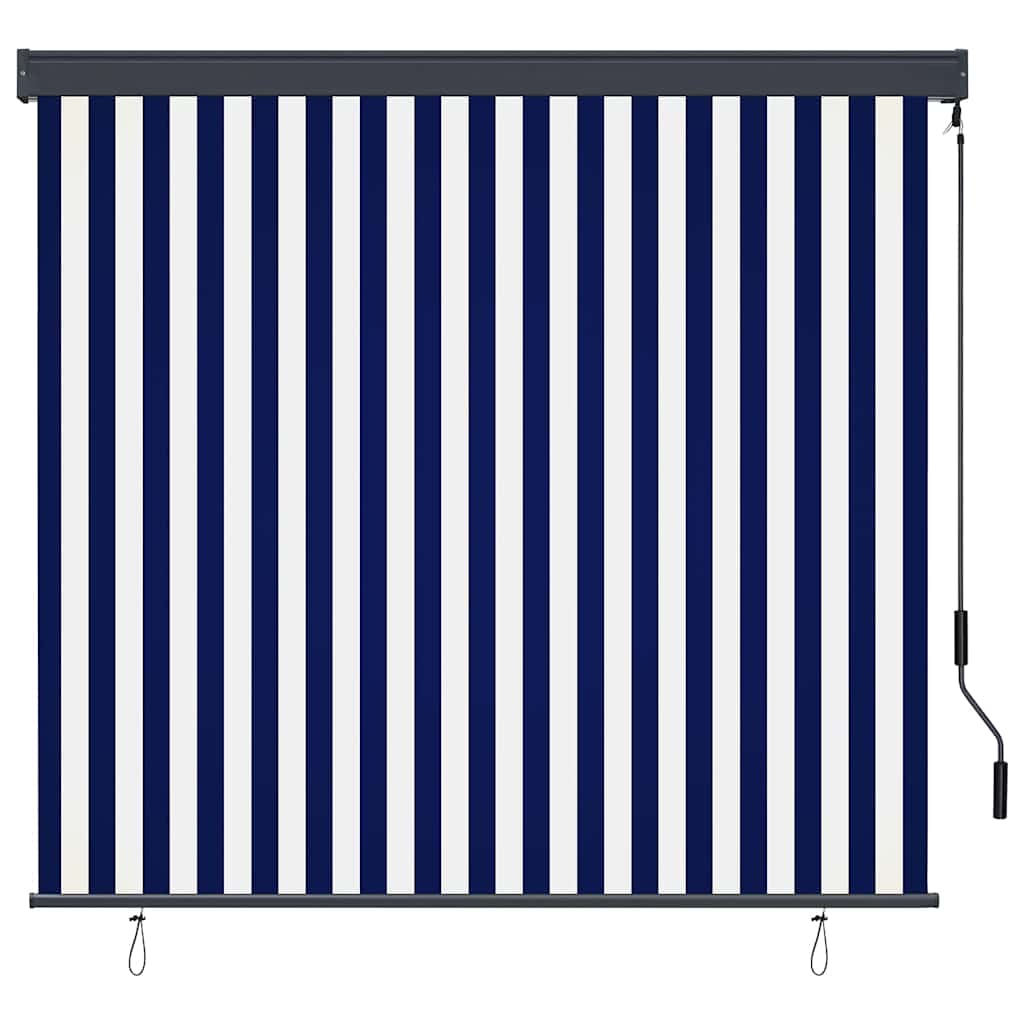 Rullegardin Blå og hvit 180 x 250 cm Stoff og Aluminium