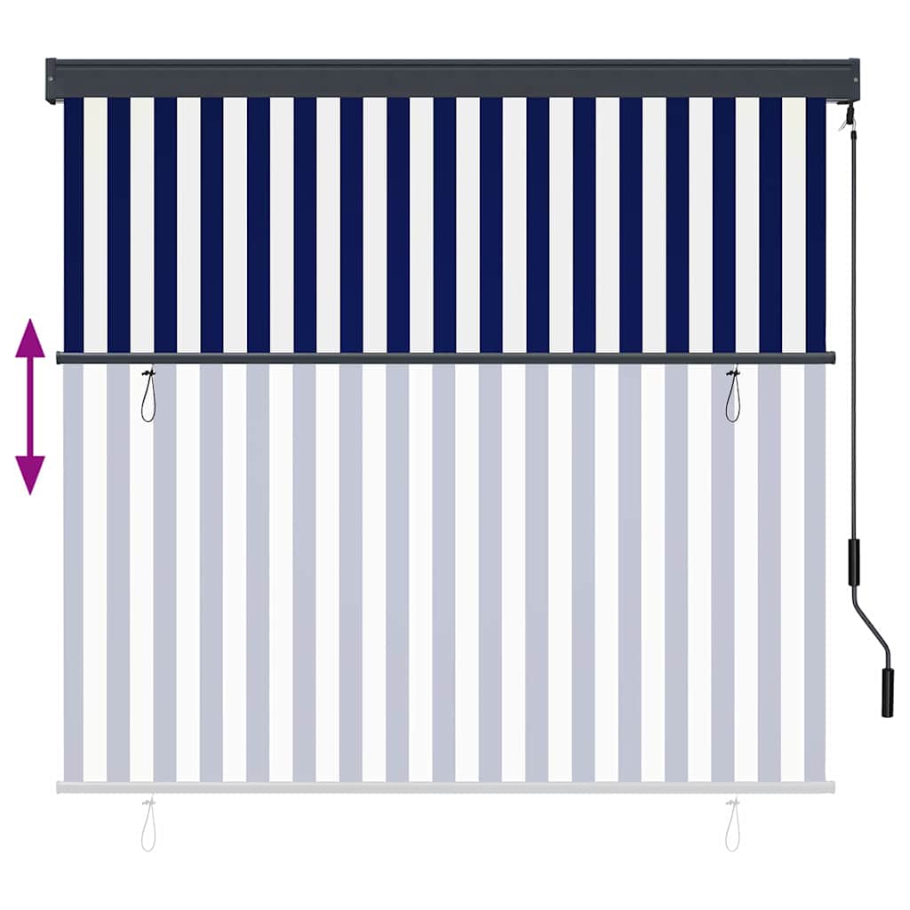 Rullegardin Blå og hvit 180 x 250 cm Stoff og Aluminium