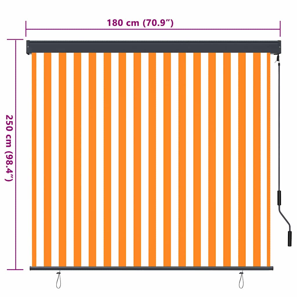 Rullegardin Hvit og Oransje 180 x 250 cm Stoff og Aluminium