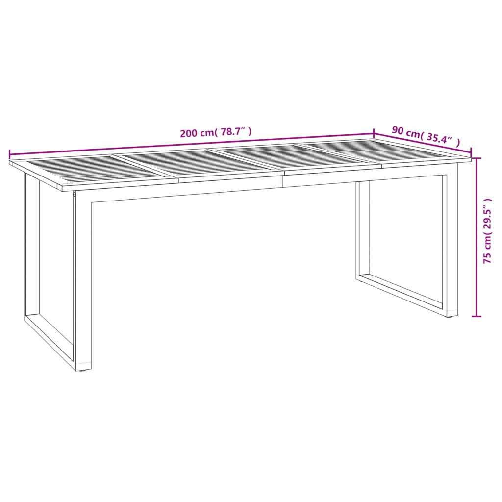 Hagebord med U-ben 200x90x75 cm heltre akasie vidaXL