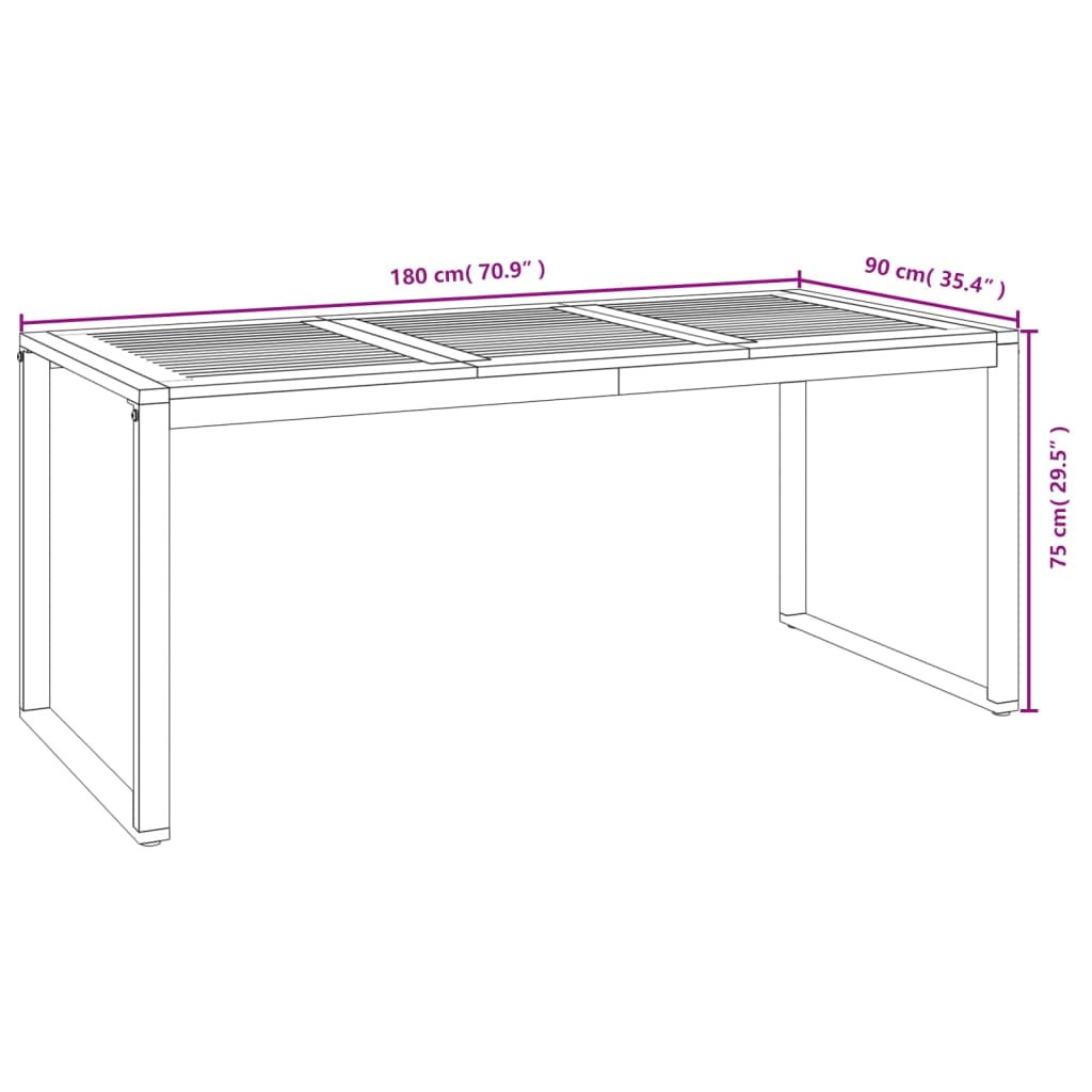Hagebord med U-ben 180x90x75 cm heltre akasie vidaXL