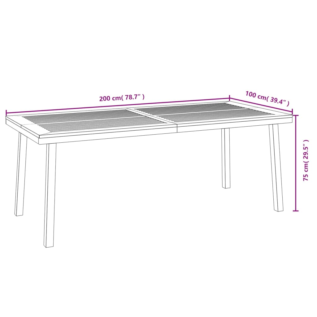 Hagebord 200x100x75 cm heltre akasie