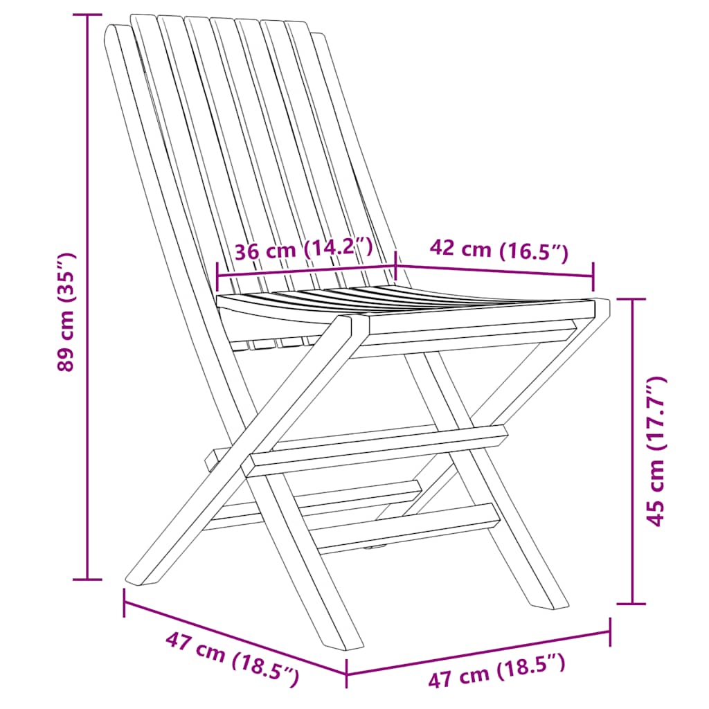 Klappstoler 2 stk 47x47x89 cm heltre teak