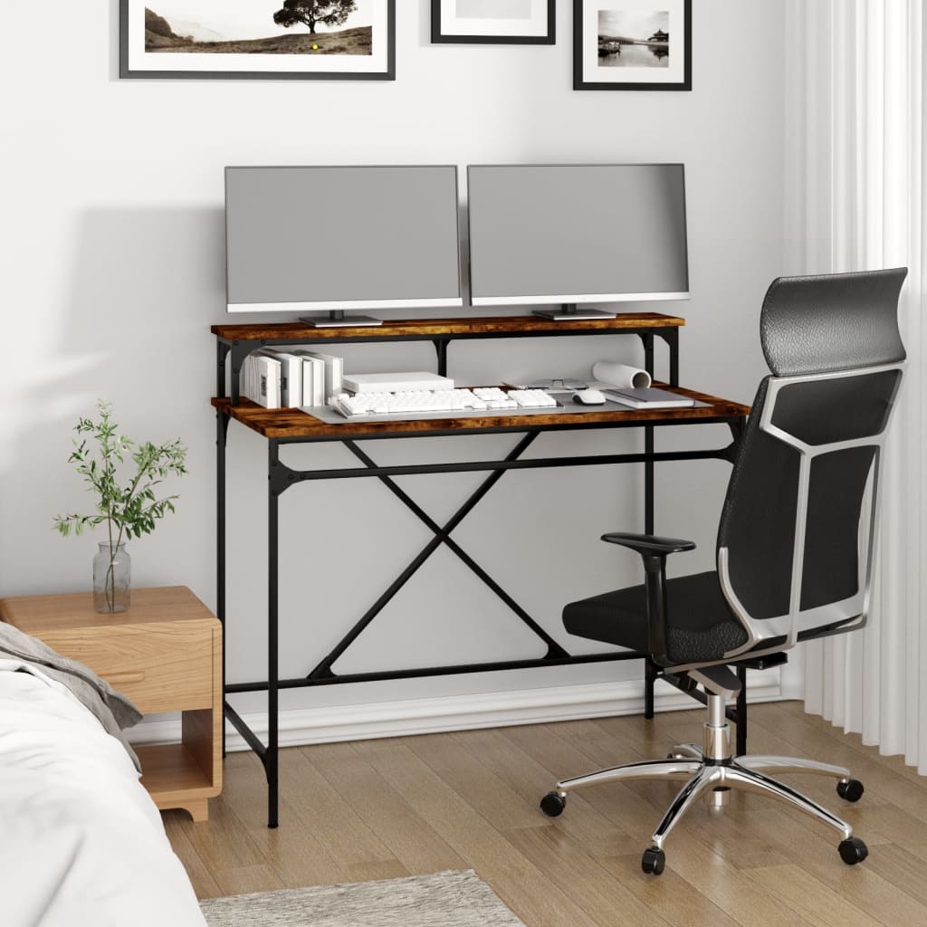 Skrivebord røkt eik 100x50x90 cm konstruert tre og jern