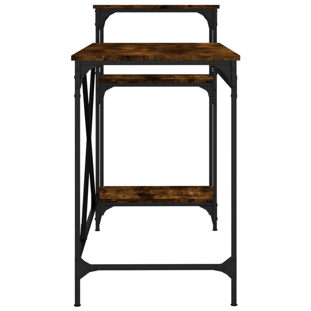 Skrivebord med hyller røkt eik 135x50x90 cm konstruert tre jern
