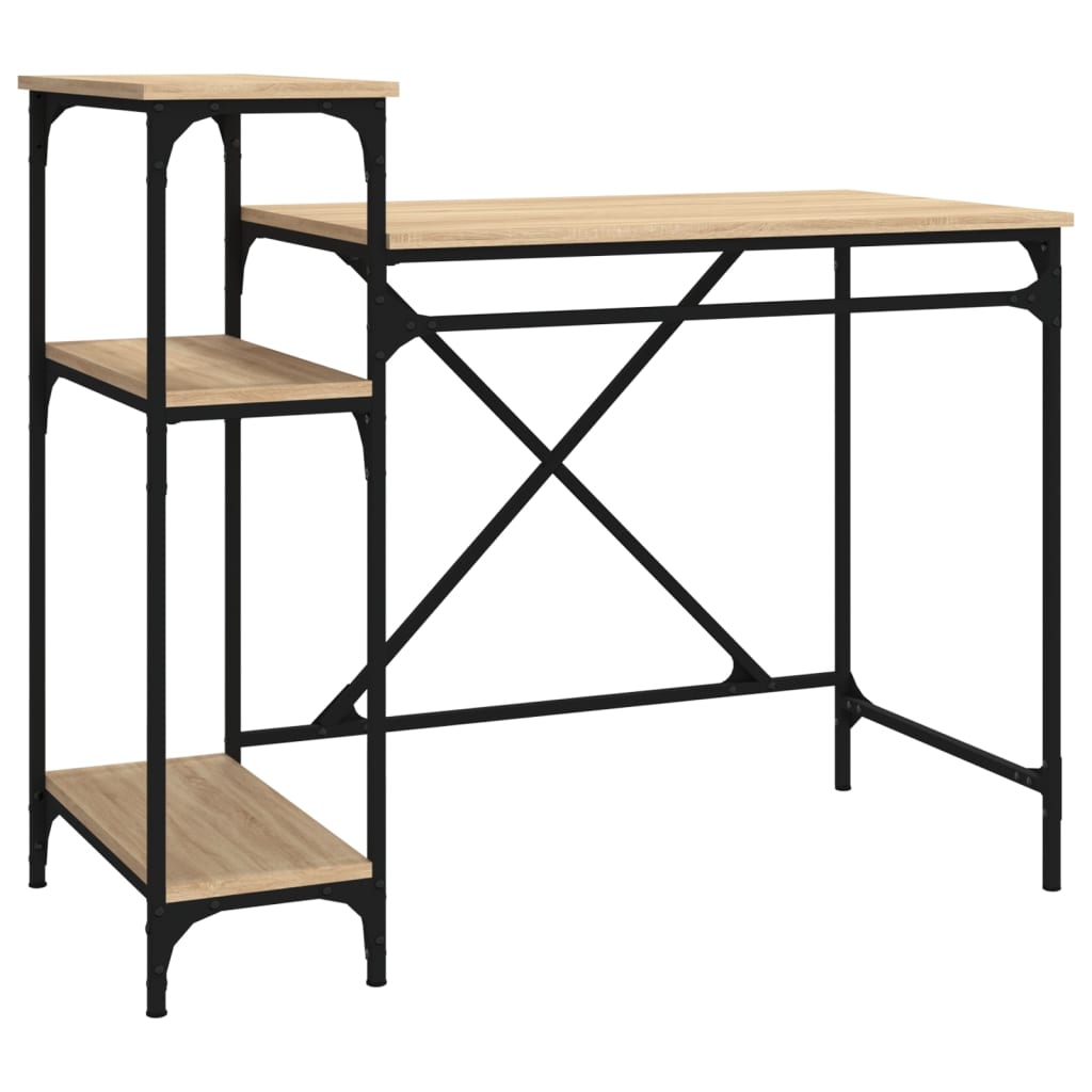 Skrivebord med hyller sonoma 105x50x90 cm konstruert tre jern vidaXL