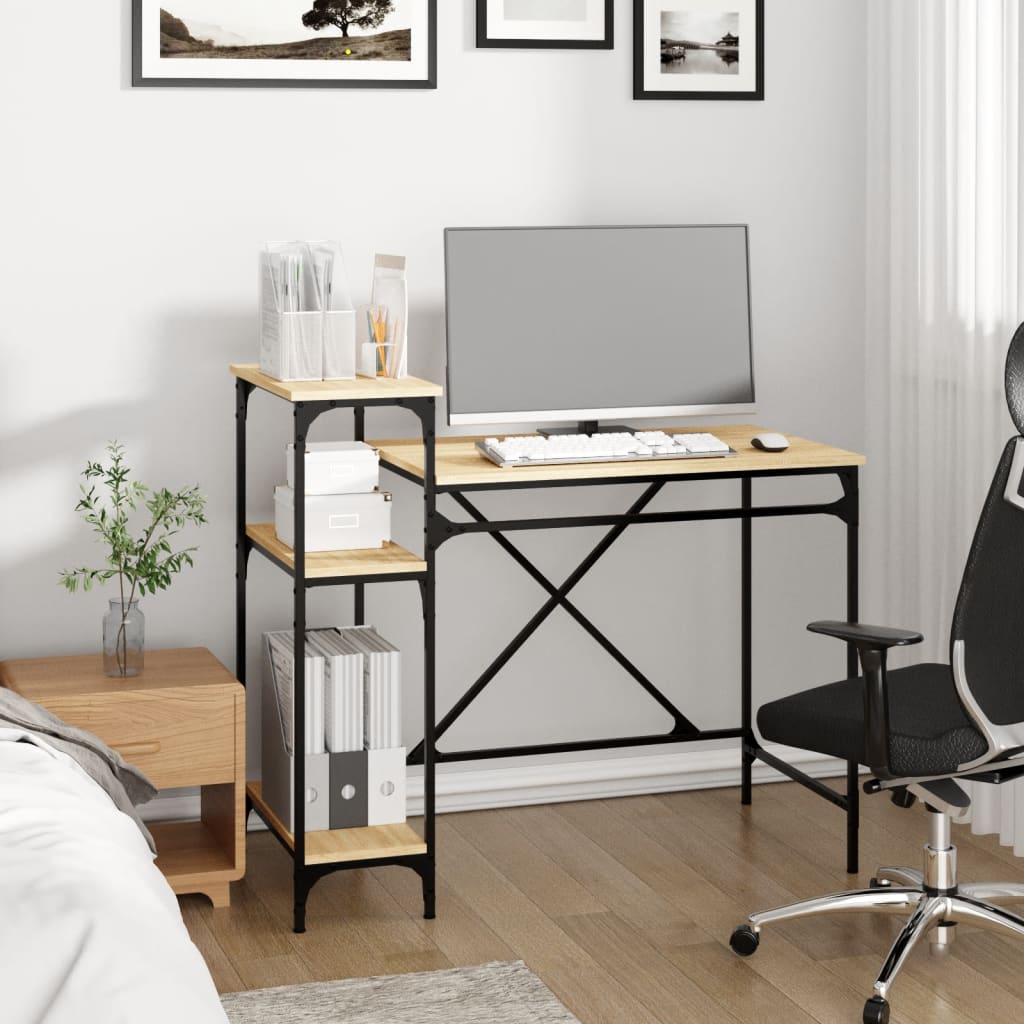 Skrivebord med hyller sonoma 105x50x90 cm konstruert tre jern vidaXL