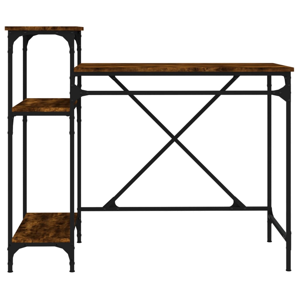 Skrivebord med hyller røkt eik 105x50x90 cm konstruert tre jern
