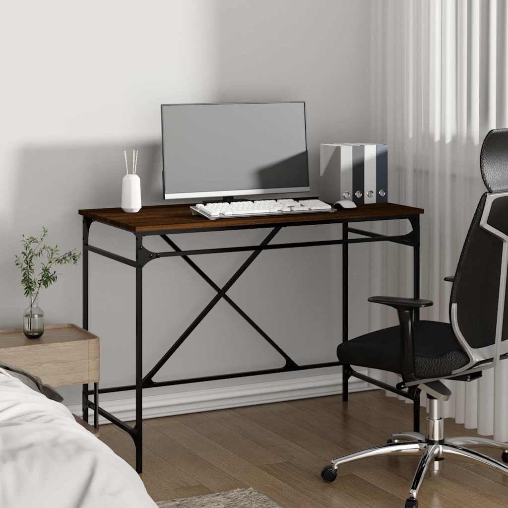 Skrivebord brun eik 100x50x75 cm konstruert tre og jern