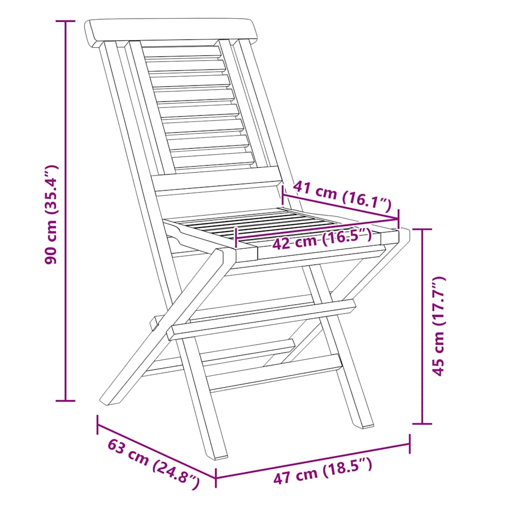 Klappstoler 6 stk 47x63x90 cm heltre teak
