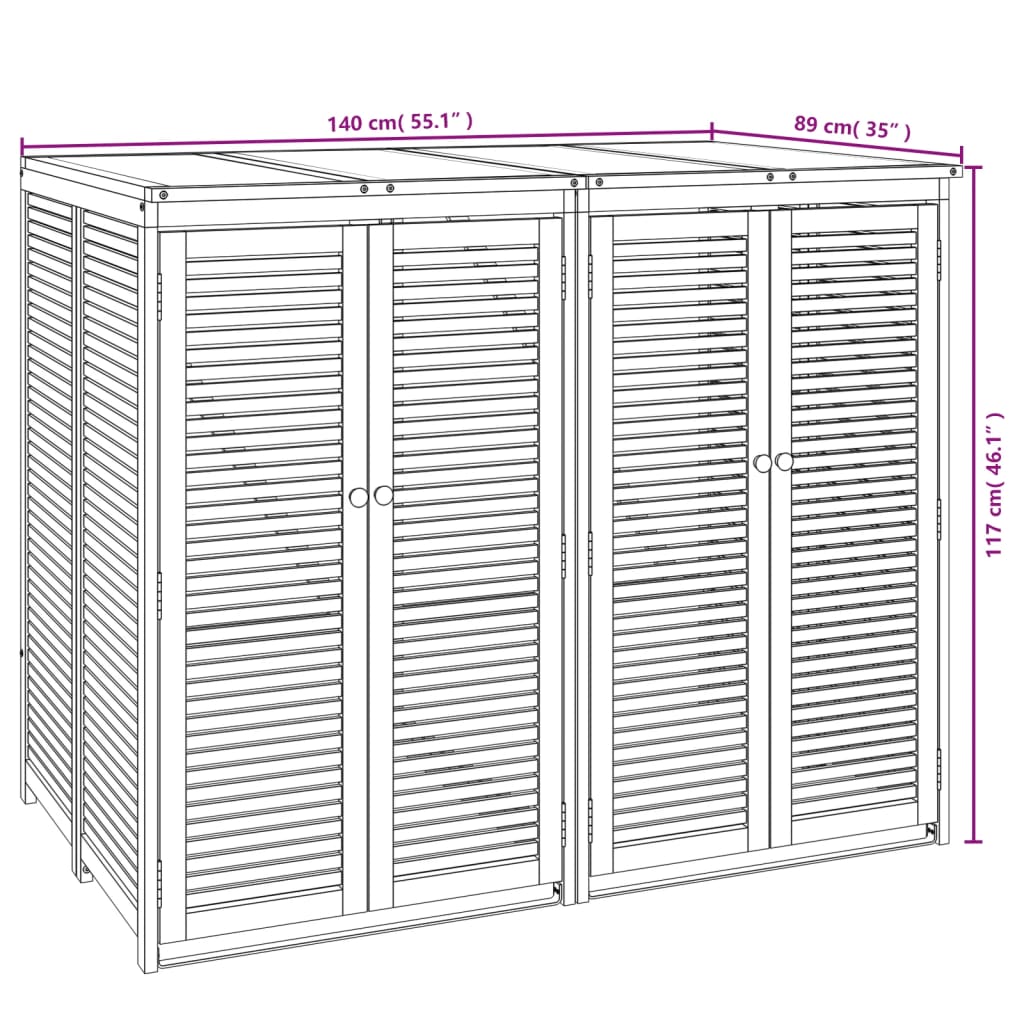 Dobbelt søppeldunkskur 140x89x117 cm heltre akasie