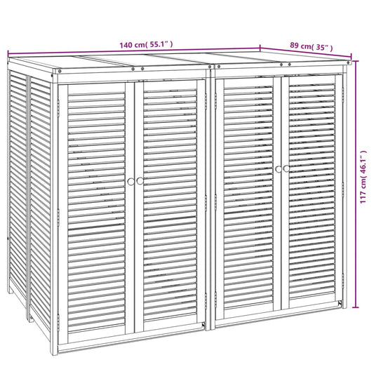 Dobbelt søppeldunkskur 140x89x117 cm heltre akasie