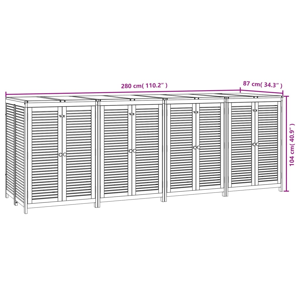 Putekasse 280x87x104 cm heltre akasie