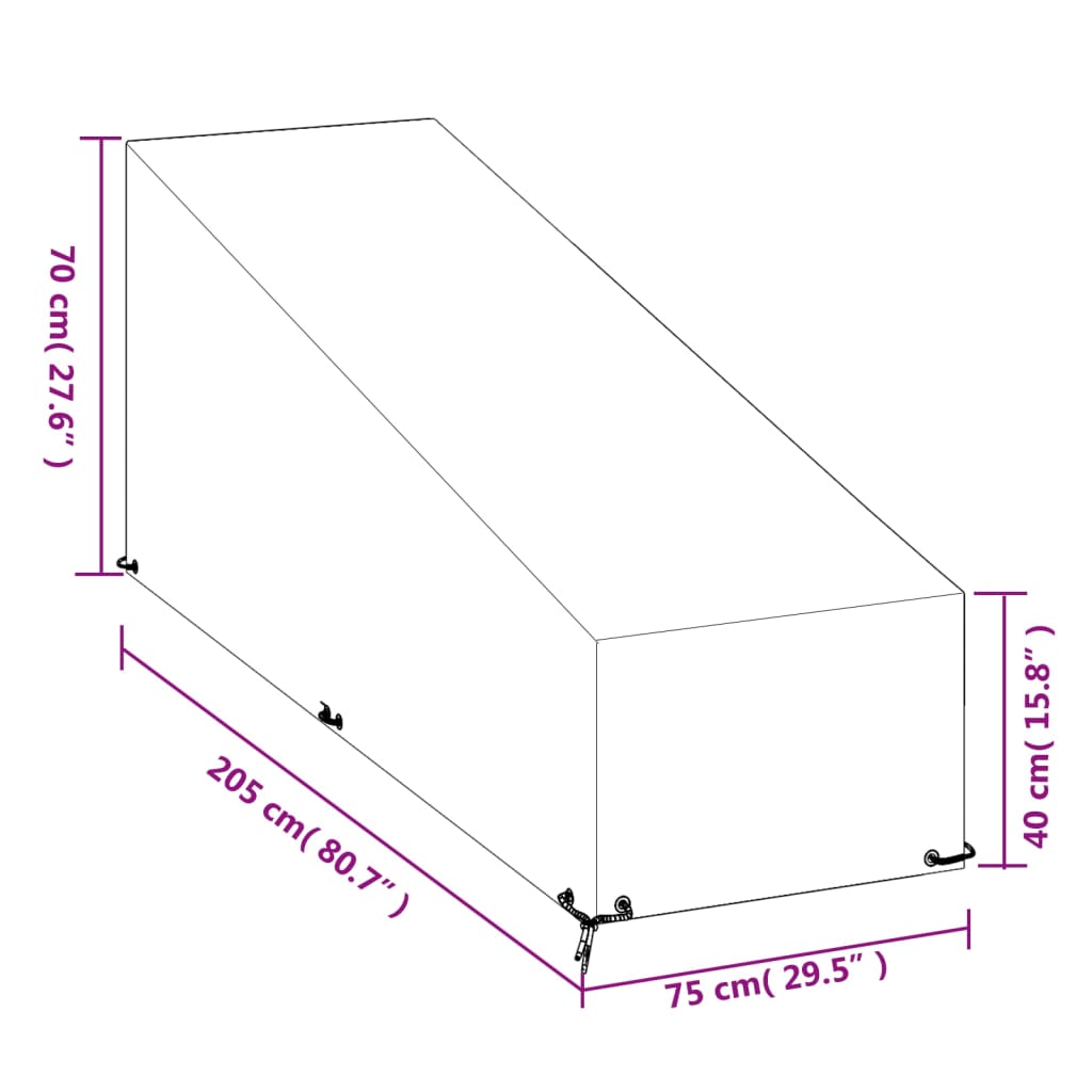 Solsengtrekk 2 stk 12 maljer 205x75x40/70 cm polyetylen
