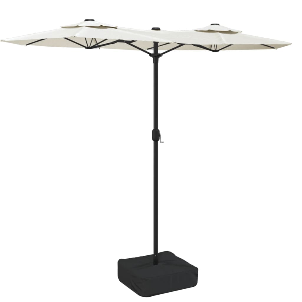 Hageparasoll dobbelt hode med LED sandhvit 316x145 cm
