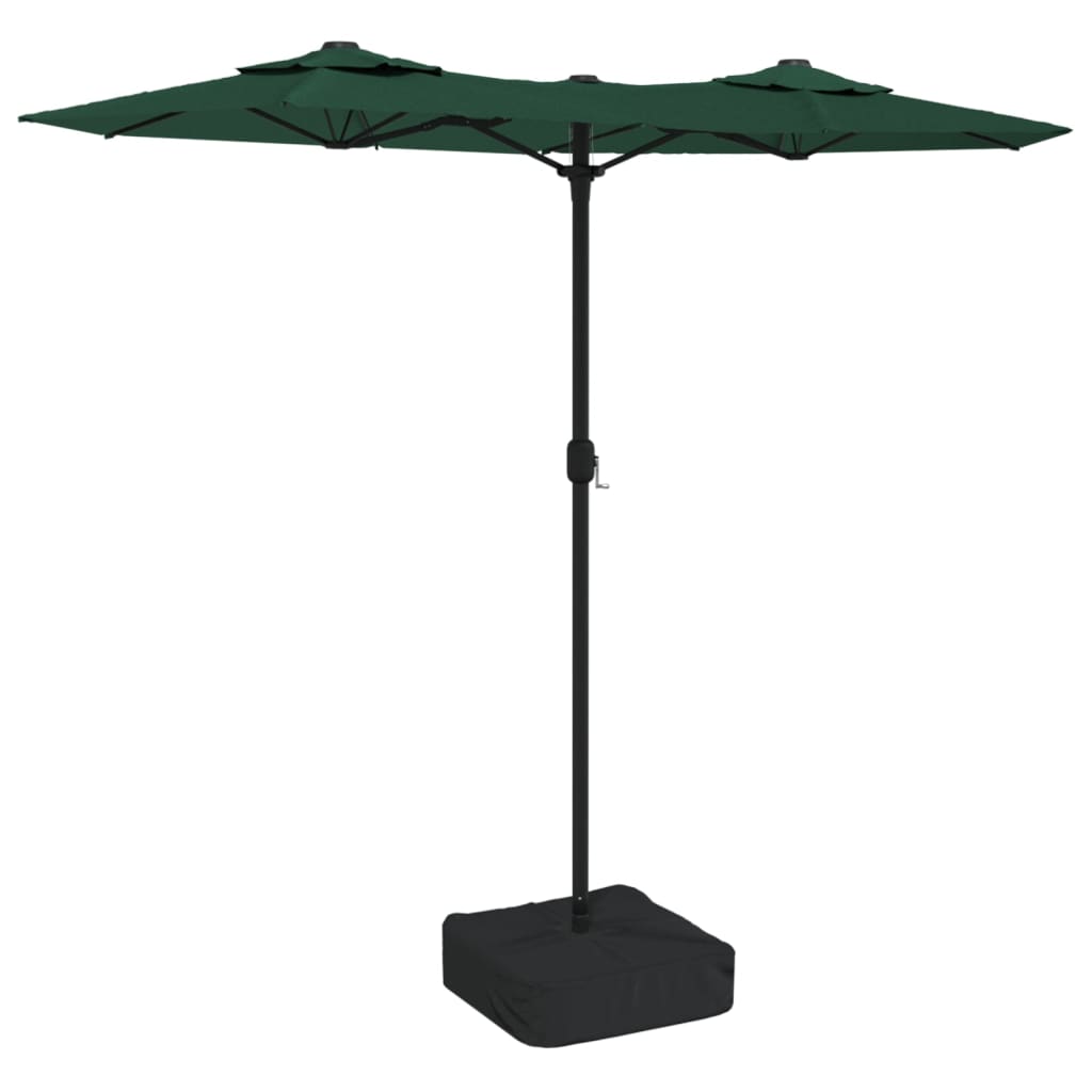Hageparasoll dobbelt hode med LED grønn 316x145 cm